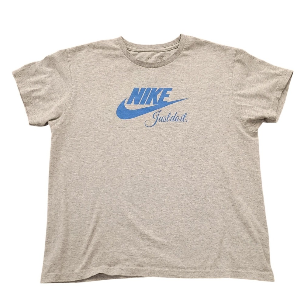 Nike Graphic T-Shirt Mens Medium Gray Blue Just Do It Swoosh Logo‎ Short Sleeve